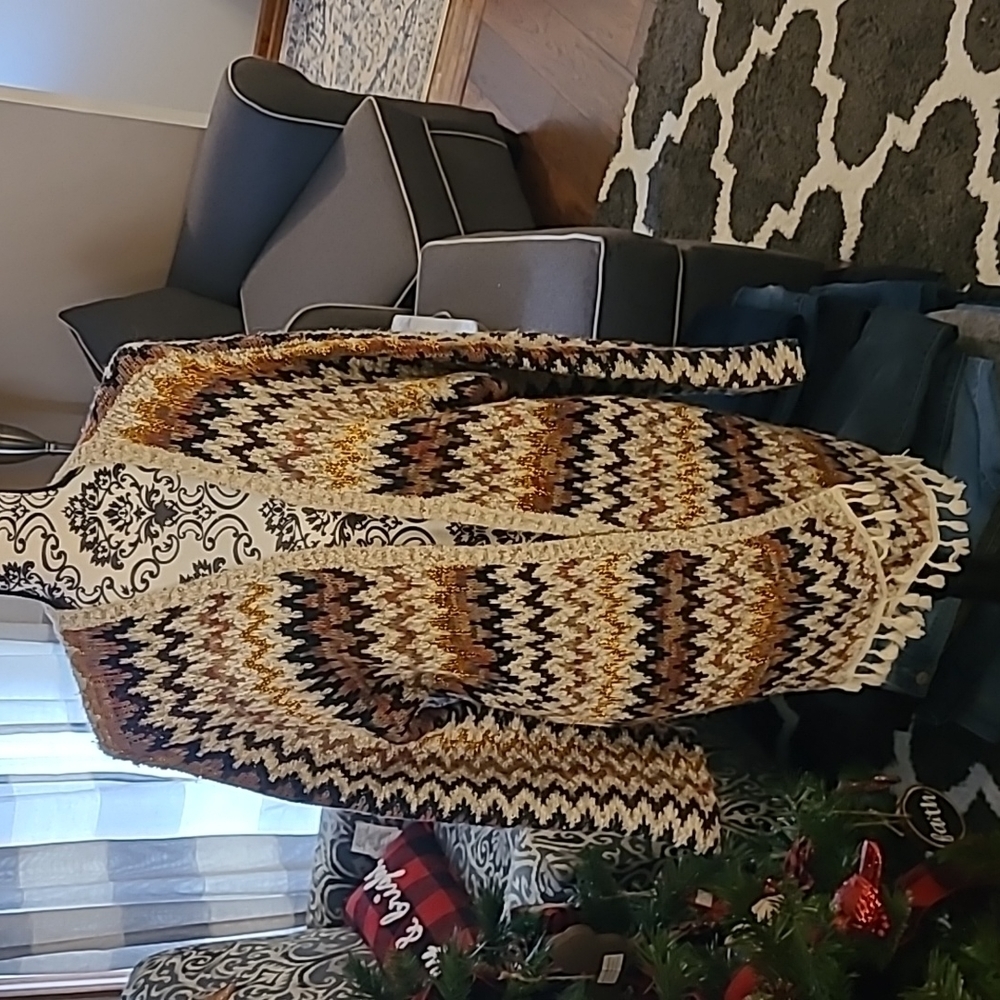 Soft Surroundings sz large striped cardigan sweater with fringe WT233